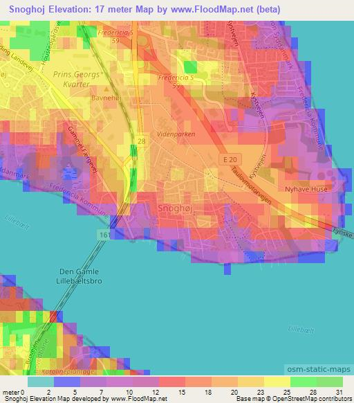 Snoghoj,Denmark Elevation Map