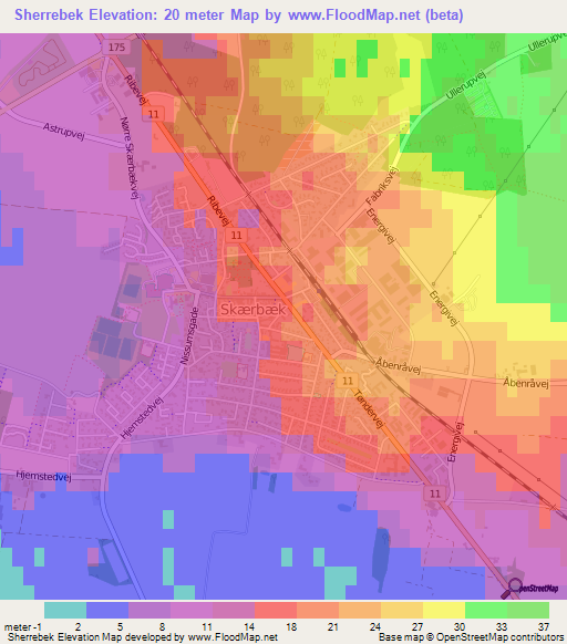 Sherrebek,Denmark Elevation Map