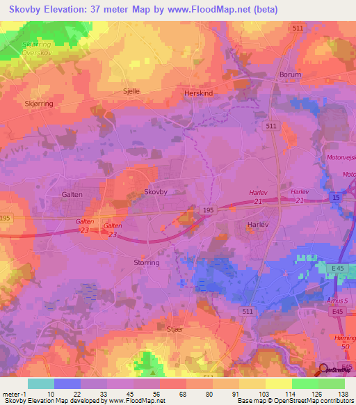 Skovby,Denmark Elevation Map