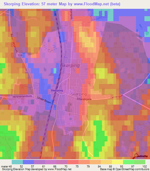 Skorping,Denmark Elevation Map