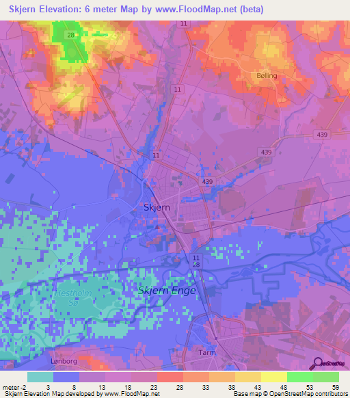 Skjern,Denmark Elevation Map