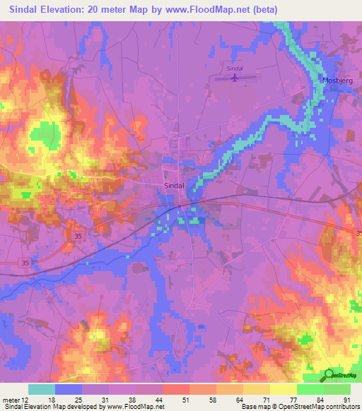 Sindal,Denmark Elevation Map