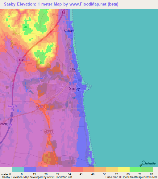 Saeby,Denmark Elevation Map