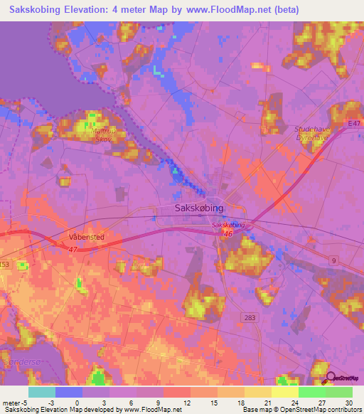 Sakskobing,Denmark Elevation Map