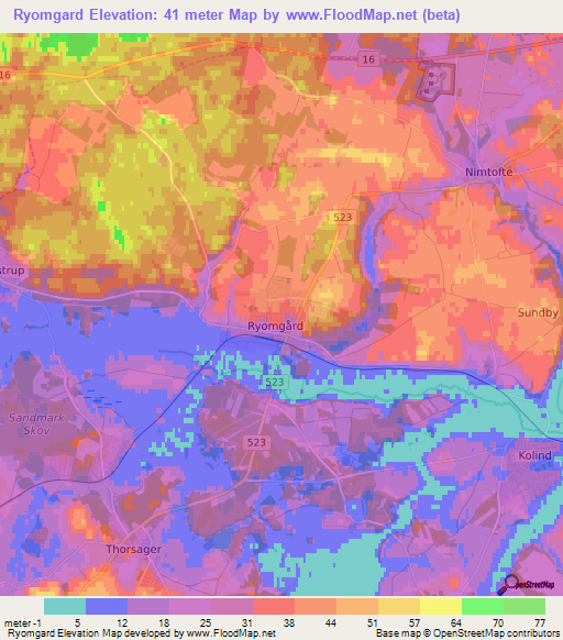 Ryomgard,Denmark Elevation Map