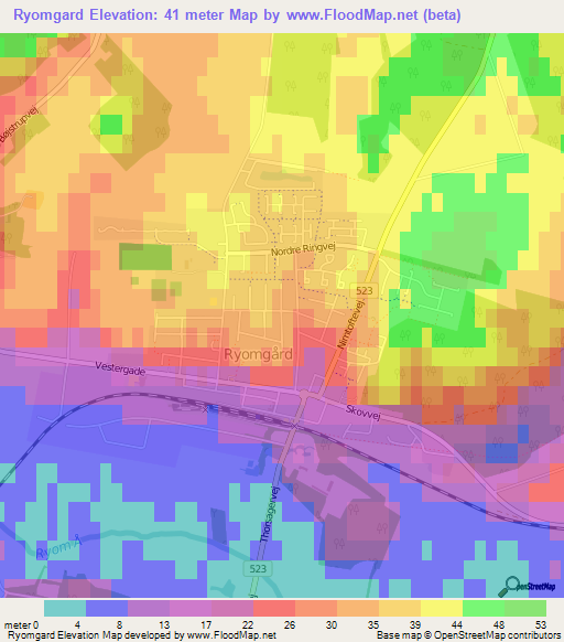 Ryomgard,Denmark Elevation Map