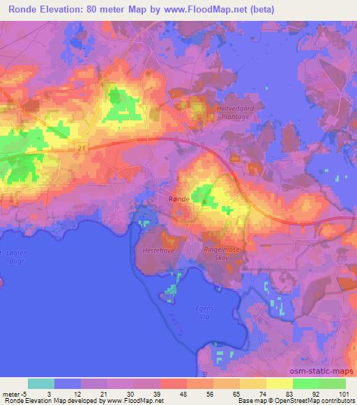 Ronde,Denmark Elevation Map