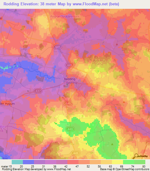 Rodding,Denmark Elevation Map