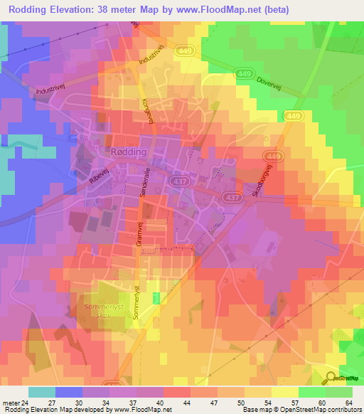 Rodding,Denmark Elevation Map