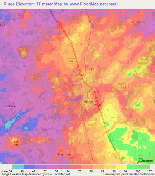 Ringe,Denmark Elevation Map
