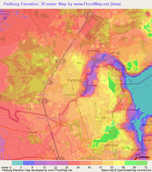 Padborg,Denmark Elevation Map