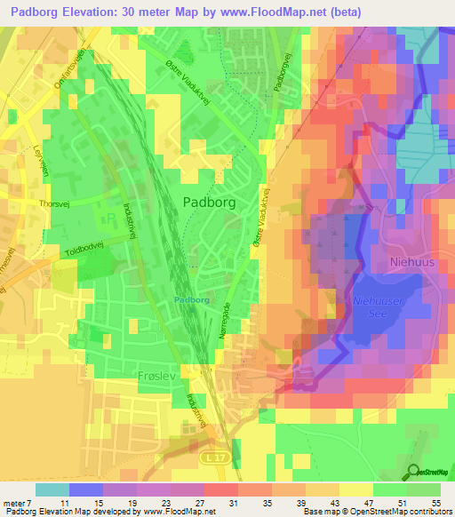 Padborg,Denmark Elevation Map