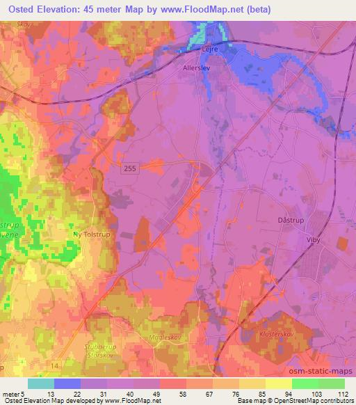 Osted,Denmark Elevation Map