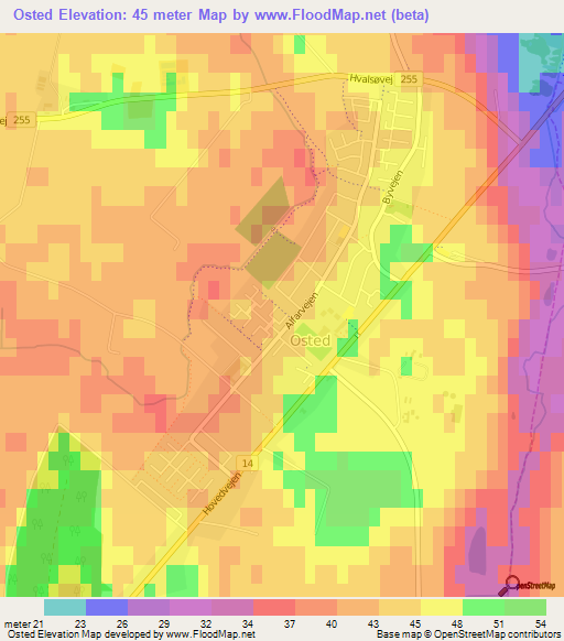 Osted,Denmark Elevation Map