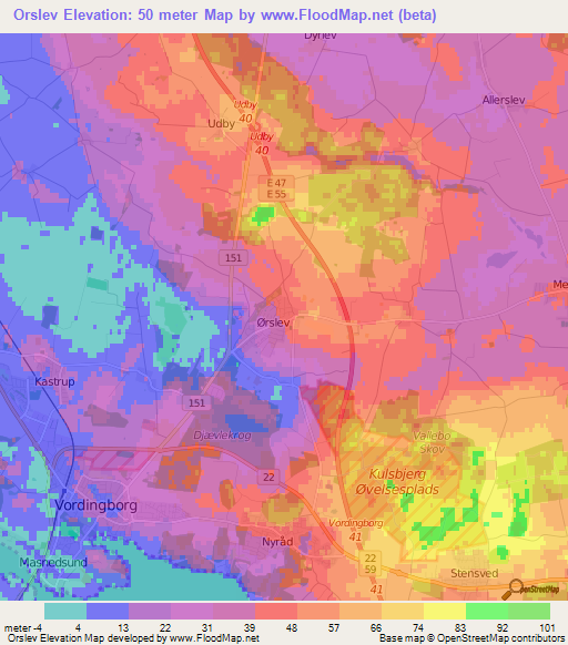 Orslev,Denmark Elevation Map