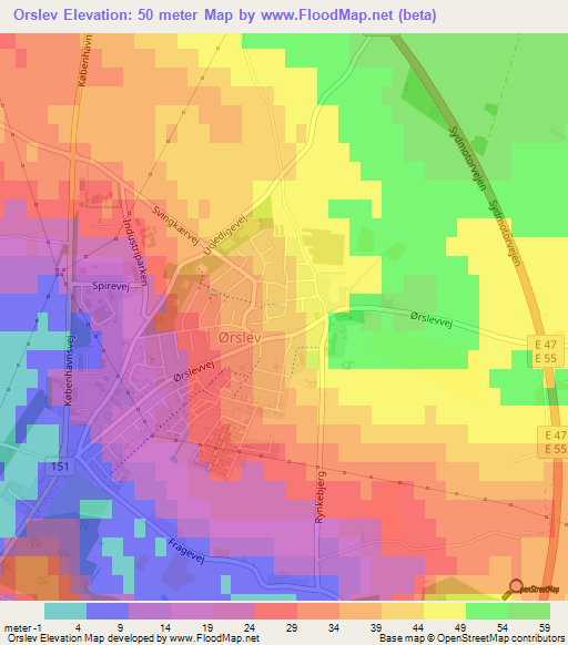 Orslev,Denmark Elevation Map