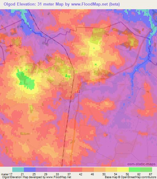 Olgod,Denmark Elevation Map