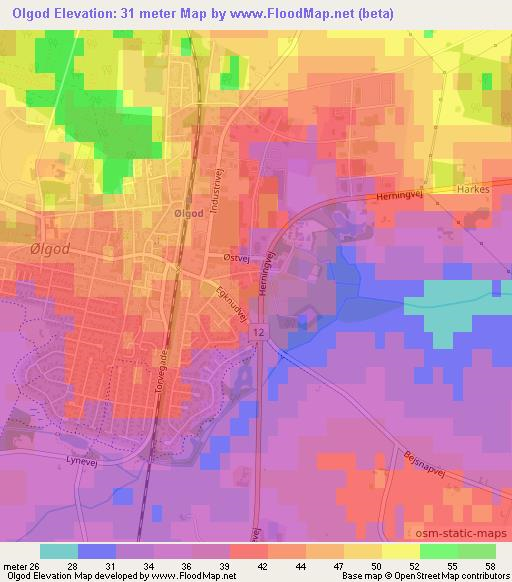 Olgod,Denmark Elevation Map