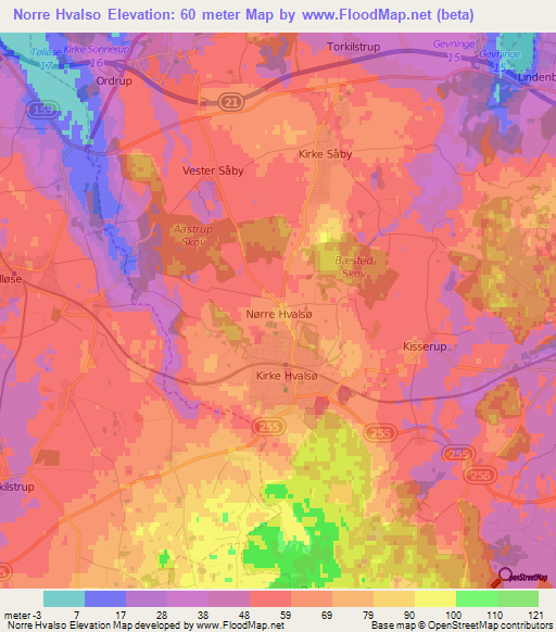 Norre Hvalso,Denmark Elevation Map