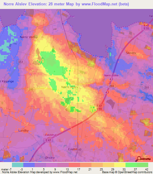 Norre Alslev,Denmark Elevation Map