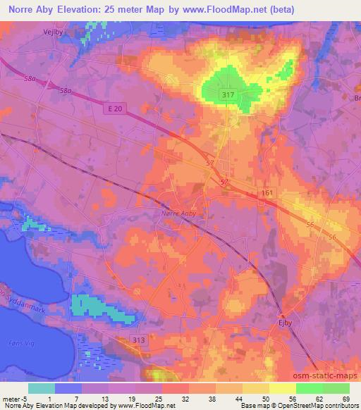 Norre Aby,Denmark Elevation Map