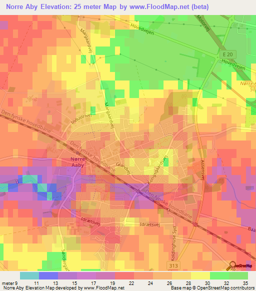 Norre Aby,Denmark Elevation Map