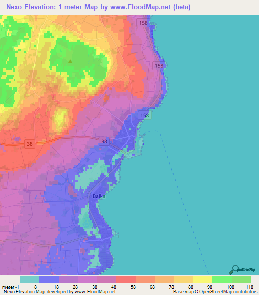 Nexo,Denmark Elevation Map