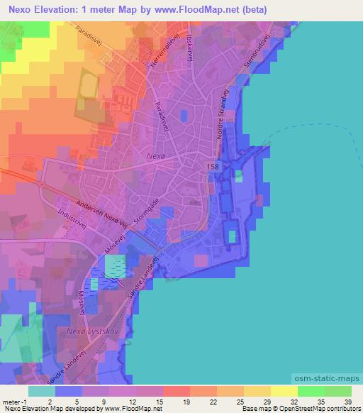 Nexo,Denmark Elevation Map