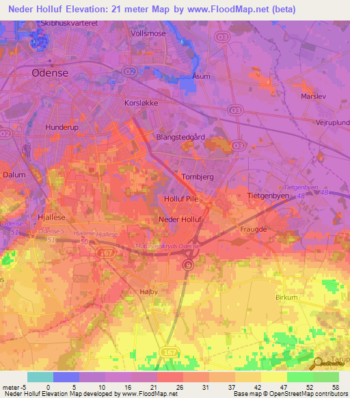 Neder Holluf,Denmark Elevation Map