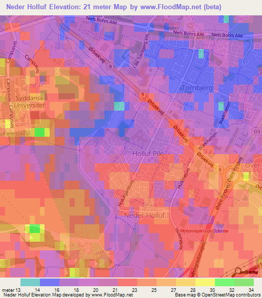 Neder Holluf,Denmark Elevation Map