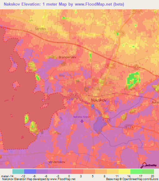 Nakskov,Denmark Elevation Map