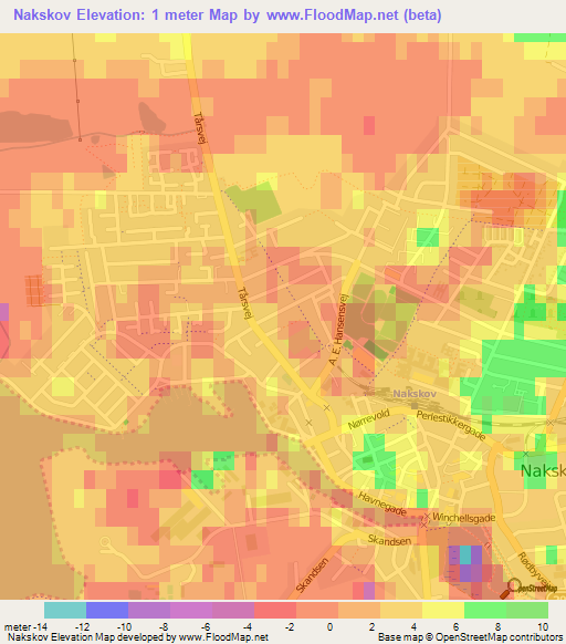 Nakskov,Denmark Elevation Map