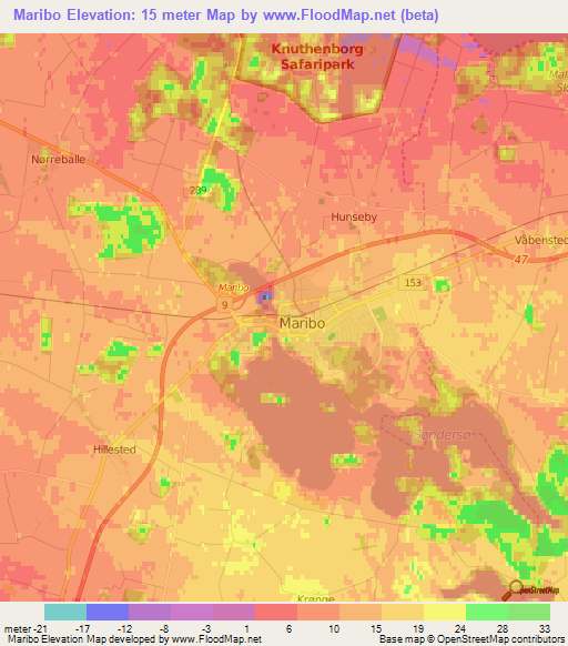 Maribo,Denmark Elevation Map