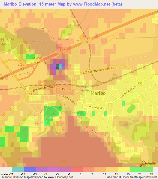 Maribo,Denmark Elevation Map