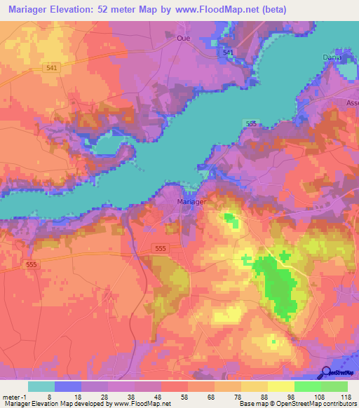 Mariager,Denmark Elevation Map