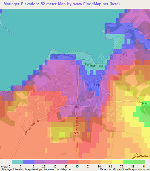 Mariager,Denmark Elevation Map