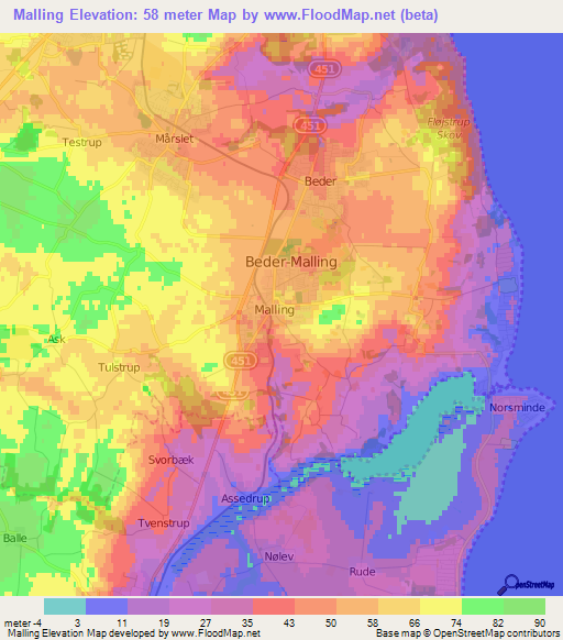 Malling,Denmark Elevation Map