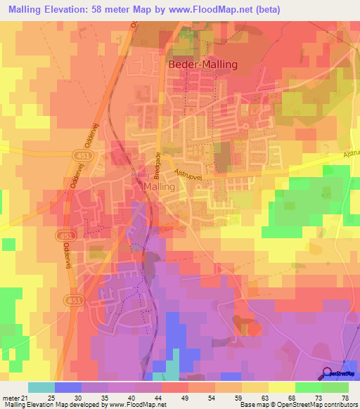 Malling,Denmark Elevation Map