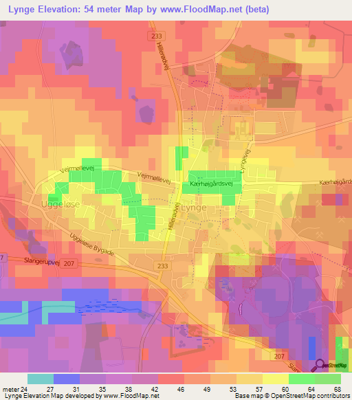 Lynge,Denmark Elevation Map