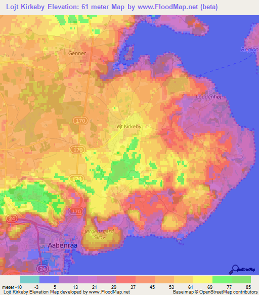 Lojt Kirkeby,Denmark Elevation Map