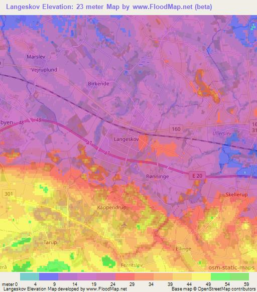 Langeskov,Denmark Elevation Map