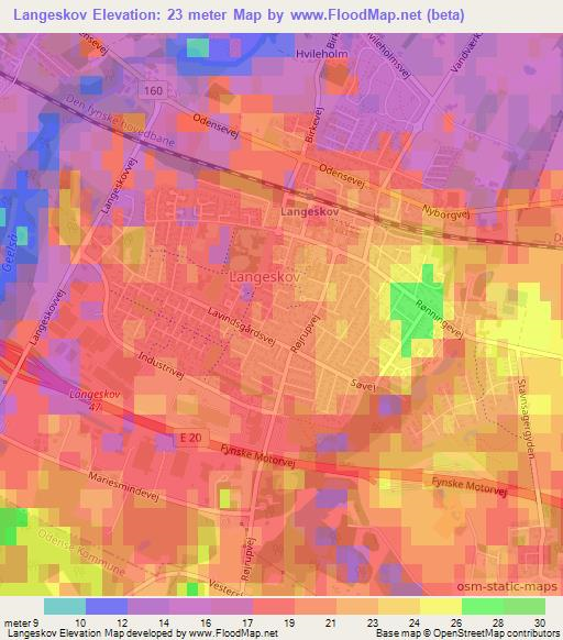 Langeskov,Denmark Elevation Map