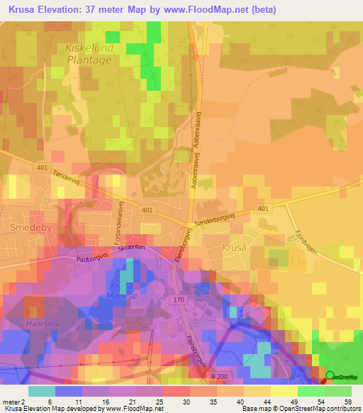 Krusa,Denmark Elevation Map