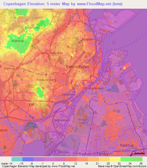 Copenhagen,Denmark Elevation Map