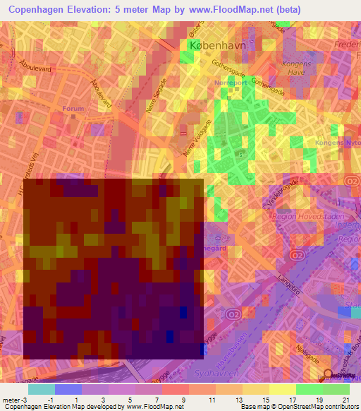 Copenhagen,Denmark Elevation Map