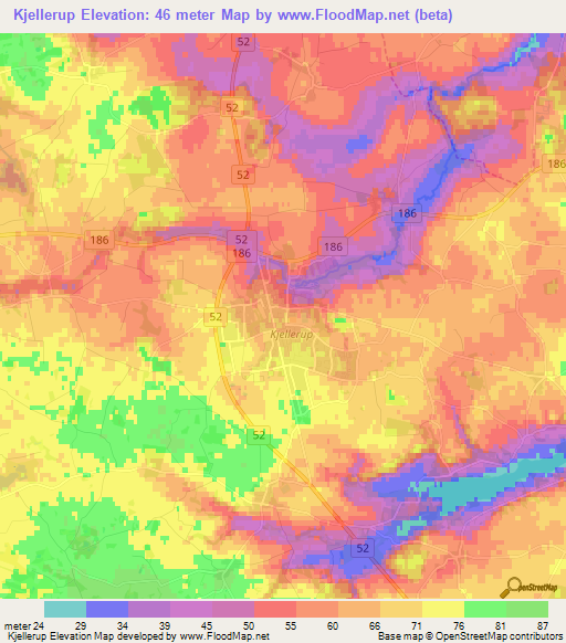 Kjellerup,Denmark Elevation Map