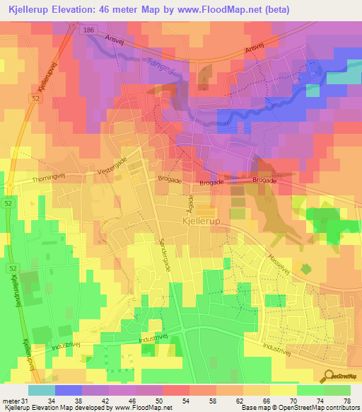 Kjellerup,Denmark Elevation Map