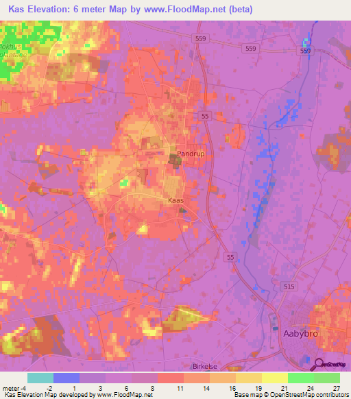 Kas,Denmark Elevation Map