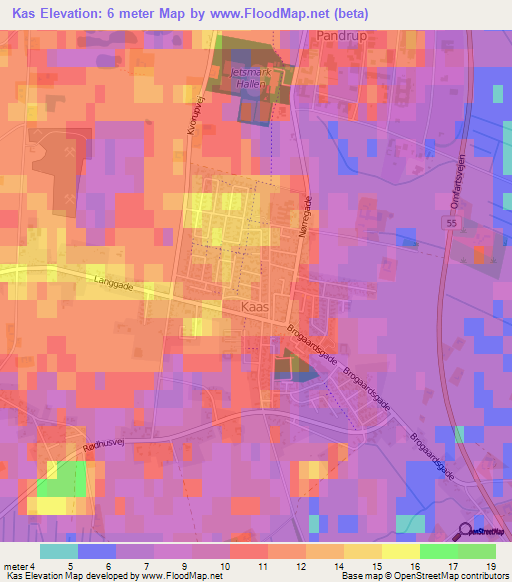 Kas,Denmark Elevation Map