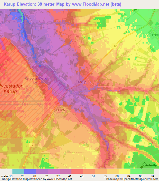 Karup,Denmark Elevation Map